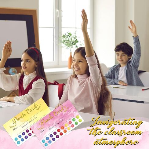 Fumete 200 Pieces Reward Punch Cards with Hole Puncher, 3.5 x 2 inch Incentive Loyalty Reward Card for Classroom Home School Supplies Students Teachers Kids, 8 Styles (Cute Style, 20 Holes) in Saudi Arabia