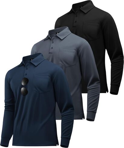 ZITY 3 Pack Long Sleeve Polo Shirts for Men with Pocket Moisture Wicking Outdoor Workwear Office Casual Collared Shirts Fall in Saudi Arabia