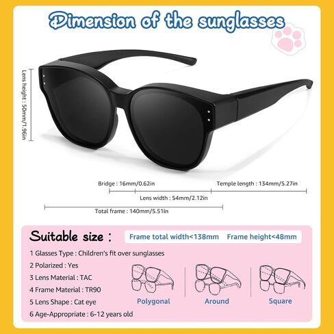 Kids Sunglasses Over Prescription Glasses Sun Glasses for Age 6-12 Boy Girl Polarized Sunglasses in Saudi Arabia