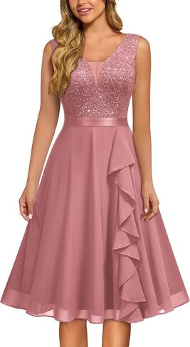 MISSMAY Women's Vintage V-Neck Sequin Formal Party A-Line Dress in Saudi Arabia