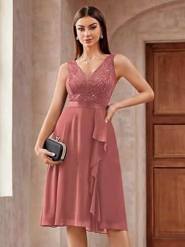 MISSMAY Women's Vintage V-Neck Sequin Formal Party A-Line Dress in Saudi Arabia