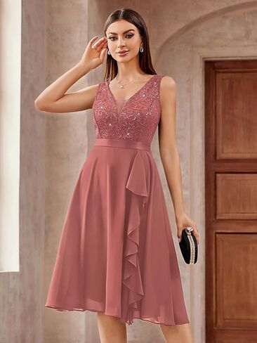 MISSMAY Women's Vintage V-Neck Sequin Formal Party A-Line Dress in Saudi Arabia