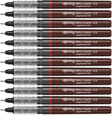قلم تحديد رفيع من rOtring 1904756 مقاس 0.50 ملم Tikky Graphic - أسود (عبوة من 12 قلمًا) in Kuwait