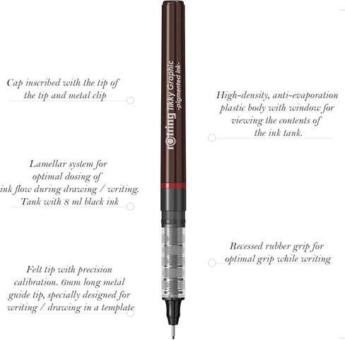قلم تحديد رفيع من rOtring 1904756 مقاس 0.50 ملم Tikky Graphic - أسود (عبوة من 12 قلمًا) in Kuwait