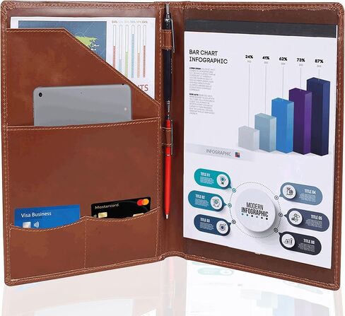Succor Leather-Portfolio-Organiser-For-Men-Women-Professional-Organizer-Padfolio-Legal-Document-Folio-For-A4-PAD-Resume-Portfolio-Folder-with-Business-card-holder-Hunter Brown in Saudi Arabia