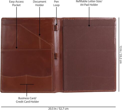 Succor Leather-Portfolio-Organiser-For-Men-Women-Professional-Organizer-Padfolio-Legal-Document-Folio-For-A4-PAD-Resume-Portfolio-Folder-with-Business-card-holder-Hunter Brown in Saudi Arabia