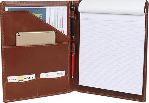 Succor Leather-Portfolio-Organiser-For-Men-Women-Professional-Organizer-Padfolio-Legal-Document-Folio-For-A4-PAD-Resume-Portfolio-Folder-with-Business-card-holder-Hunter Brown in Saudi Arabia