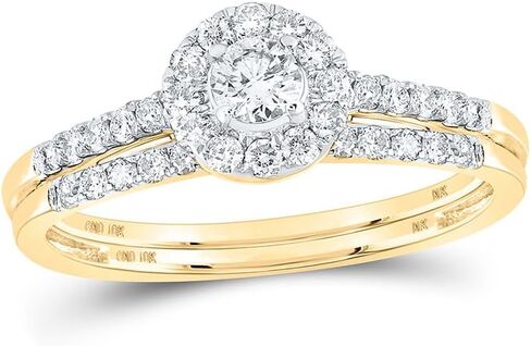 Solid 10K Yellow Gold Real Natural Diamond Bridal Matching Engagement Ring Wedding Band Set 1/2 Carat (.52 Cttw) in Saudi Arabia