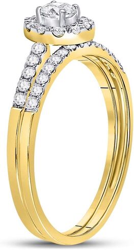 Solid 10K Yellow Gold Real Natural Diamond Bridal Matching Engagement Ring Wedding Band Set 1/2 Carat (.52 Cttw) in Saudi Arabia