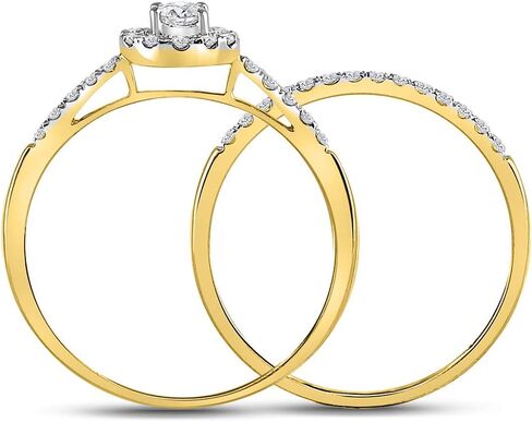 Solid 10K Yellow Gold Real Natural Diamond Bridal Matching Engagement Ring Wedding Band Set 1/2 Carat (.52 Cttw) in Saudi Arabia