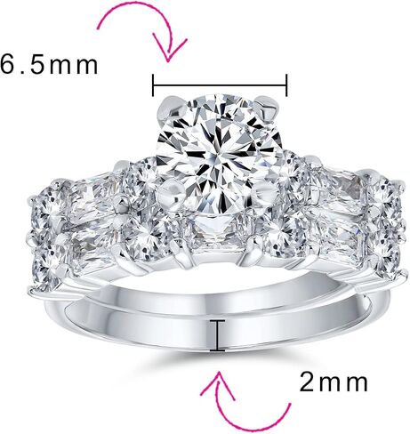 Personalized Traditional AAA CZ Baguettes Side Stones 2CT Square Princess Cut or Round Brilliant Solitaire Anniversary Engagement Wedding Band Ring Set For Women .925 Sterling Silver Customizable in Saudi Arabia