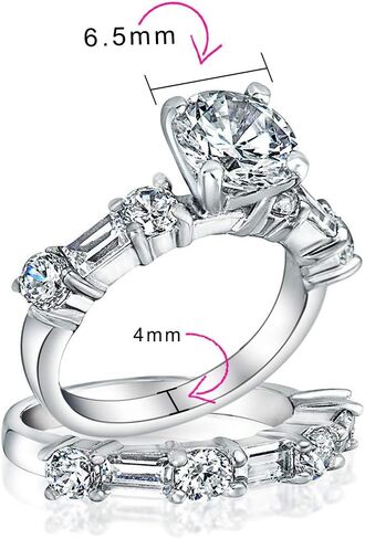 Personalized Traditional AAA CZ Baguettes Side Stones 2CT Square Princess Cut or Round Brilliant Solitaire Anniversary Engagement Wedding Band Ring Set For Women .925 Sterling Silver Customizable in Saudi Arabia