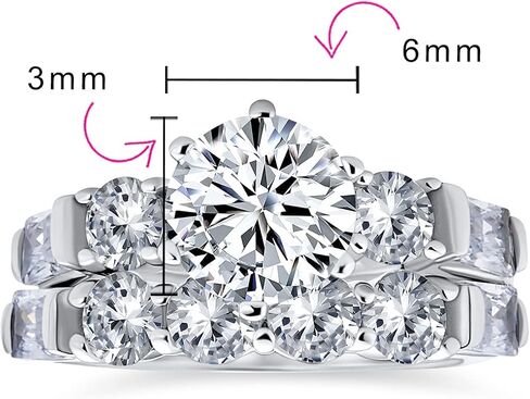 Personalized Traditional AAA CZ Baguettes Side Stones 2CT Square Princess Cut or Round Brilliant Solitaire Anniversary Engagement Wedding Band Ring Set For Women .925 Sterling Silver Customizable in Saudi Arabia