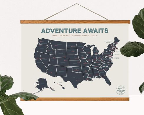 USA State Travel Adventure Map Poster - Includes Push Pins - Grey / 24 x 17 Inches in Saudi Arabia