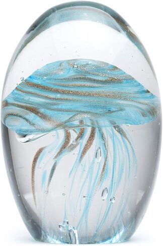 Turquoise Glow in The Dark Hand Blown Glass Jellyfish Paperweight in Saudi Arabia
