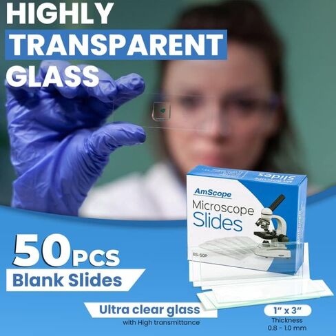AmScope BS-50P-100S-22 شرائح مجهر زجاجية فارغة ذات حافة أرضية تم تنظيفها مسبقًا و100 قطعة غطاء زجاجي مربع تم تنظيفه مسبقًا زلات أغطية in Saudi Arabia