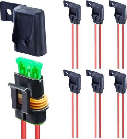 6 عبوات من حامل الصمامات المضمن المقاوم للماء مع حزام الأسلاك - مقياس 12AWG - حامل فيوز شفرة ATC/ATO 30 أمبير للمركبات والبحرية ونظام طاقة الحافلات الثقيلة - يناسب الصمامات من 1 أمبير إلى 30 أمبير in Kuwait