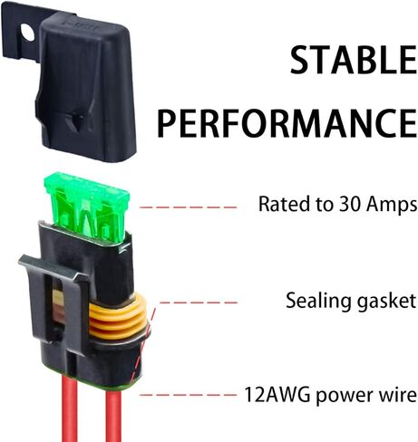 6 عبوات من حامل الصمامات المضمن المقاوم للماء مع حزام الأسلاك - مقياس 12AWG - حامل فيوز شفرة ATC/ATO 30 أمبير للمركبات والبحرية ونظام طاقة الحافلات الثقيلة - يناسب الصمامات من 1 أمبير إلى 30 أمبير in Kuwait