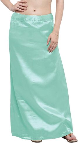 Women's Satin Petticoat Saree Underskirt Sari Underwear Free Size Adjustable (White) (Sea Green) in Saudi Arabia