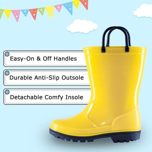 EUXTERPA Boys Girls Rain Boots Toddler Kids Waterproof Boots Children Lightweight Rain Shoes with Handles in Saudi Arabia