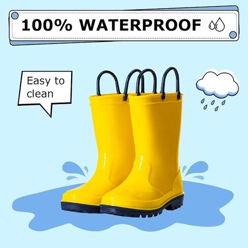 EUXTERPA Boys Girls Rain Boots Toddler Kids Waterproof Boots Children Lightweight Rain Shoes with Handles in Saudi Arabia