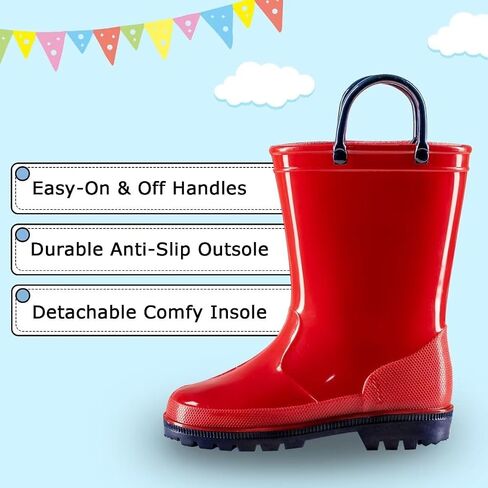 EUXTERPA Boys Girls Rain Boots Toddler Kids Waterproof Boots Children Lightweight Rain Shoes with Handles in Saudi Arabia