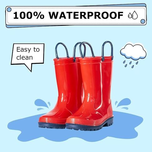 EUXTERPA Boys Girls Rain Boots Toddler Kids Waterproof Boots Children Lightweight Rain Shoes with Handles in Saudi Arabia