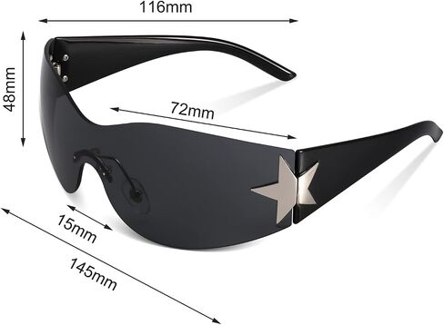 2 Pairs Y2K Sunglasses for Women Men, Trendy Shield Wrap Around Sun Glasses, Rimless Star Sunglasses Oversized Glasses Shades in Saudi Arabia