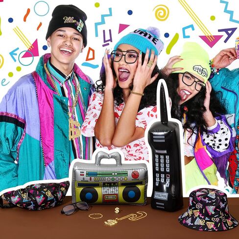 80s 90s Accessories Hip Hop Costumes Outfits Kit for Men Women DJ Rapper Bucket Hat Sunglasses Costume Jewelry in Saudi Arabia