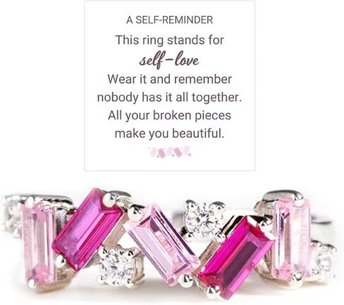 Nobody Has It All Together Pink Band Ring, S925 Plated with 18K White Gold Irregular Pink Self Love Ring All Your Broken Pieces Make You Beautiful Embrace your imperfections Pink Jewelry Gift for women in Saudi Arabia