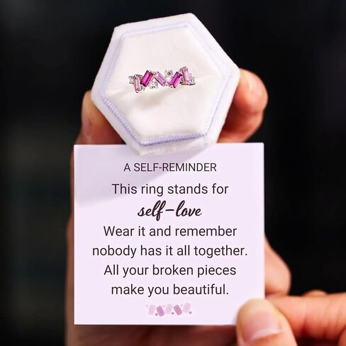 Nobody Has It All Together Pink Band Ring, S925 Plated with 18K White Gold Irregular Pink Self Love Ring All Your Broken Pieces Make You Beautiful Embrace your imperfections Pink Jewelry Gift for women in Saudi Arabia