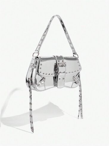 Verdusa Women's Shoulder Bag Y2K Handbag Rivet Punk Hobo Purse with Buckle in Saudi Arabia