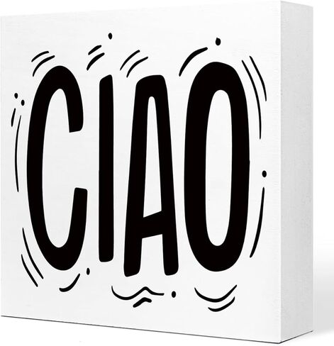 Ciao Sign Wooden Box,Italian Desk Decor,Italian Hello Quote Wood Block Plaque Sign for Home Office Tabletop Decoration,Gift for Italian friend Q781 in Kuwait
