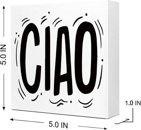 Ciao Sign Wooden Box,Italian Desk Decor,Italian Hello Quote Wood Block Plaque Sign for Home Office Tabletop Decoration,Gift for Italian friend Q781 in Kuwait