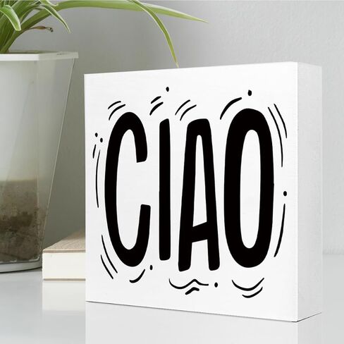 Ciao Sign Wooden Box,Italian Desk Decor,Italian Hello Quote Wood Block Plaque Sign for Home Office Tabletop Decoration,Gift for Italian friend Q781 in Kuwait