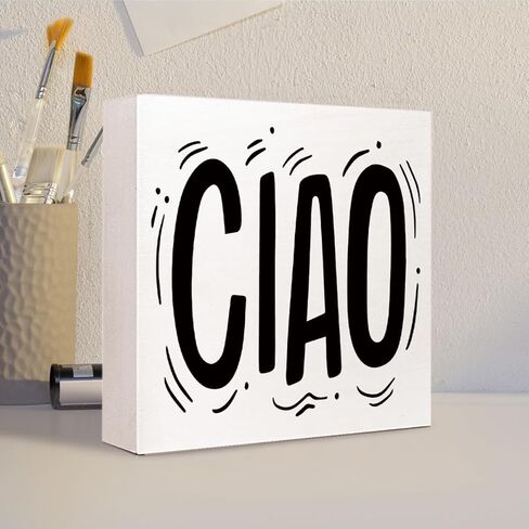 Ciao Sign Wooden Box,Italian Desk Decor,Italian Hello Quote Wood Block Plaque Sign for Home Office Tabletop Decoration,Gift for Italian friend Q781 in Kuwait