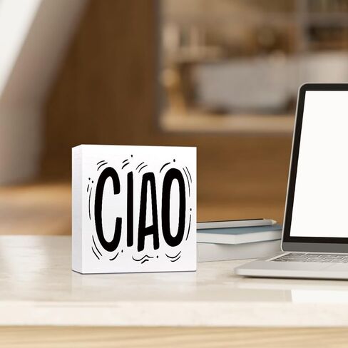 Ciao Sign Wooden Box,Italian Desk Decor,Italian Hello Quote Wood Block Plaque Sign for Home Office Tabletop Decoration,Gift for Italian friend Q781 in Kuwait