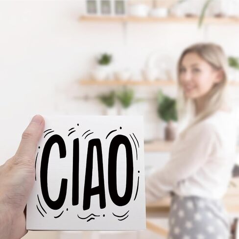 Ciao Sign Wooden Box,Italian Desk Decor,Italian Hello Quote Wood Block Plaque Sign for Home Office Tabletop Decoration,Gift for Italian friend Q781 in Kuwait