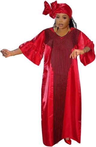 HD African Print Bubu Dress for Woman Rhinestone Pattern Rich Aunty Casual Maxi Gown in Saudi Arabia