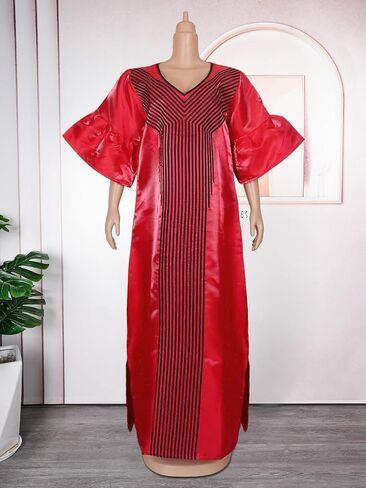 HD African Print Bubu Dress for Woman Rhinestone Pattern Rich Aunty Casual Maxi Gown in Saudi Arabia