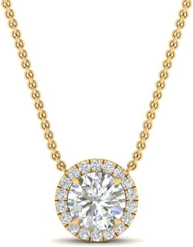 5/8 Carat Lab Grown Round Cut Diamond Halo Pendant With 18" Chain 10K/14K Gold Very Good Cut Lab Created Diamond Necklace For Her Premium Collection (G-H, SI1-SI2, 0.60 Ctw) in Saudi Arabia