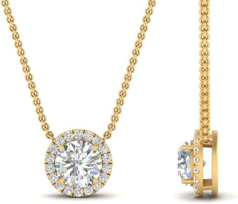 5/8 Carat Lab Grown Round Cut Diamond Halo Pendant With 18" Chain 10K/14K Gold Very Good Cut Lab Created Diamond Necklace For Her Premium Collection (G-H, SI1-SI2, 0.60 Ctw) in Saudi Arabia