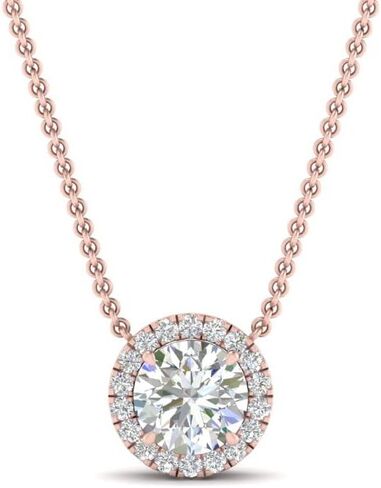 5/8 Carat Lab Grown Round Cut Diamond Halo Pendant With 18" Chain 10K/14K Gold Very Good Cut Lab Created Diamond Necklace For Her Premium Collection (G-H, SI1-SI2, 0.60 Ctw) in Saudi Arabia