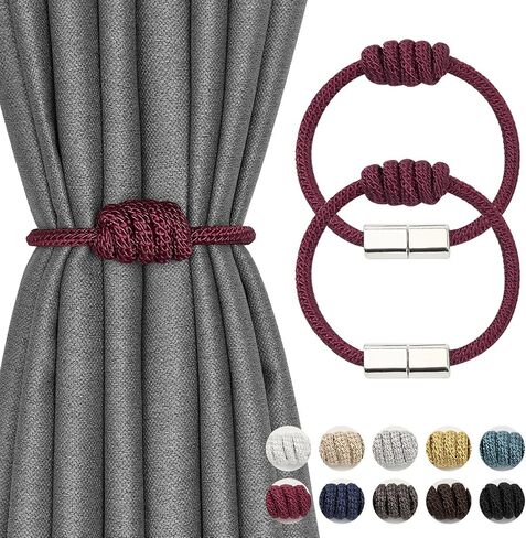 NICEEC 4 Pack Mini Magnetic Curtain Tiebacks Modern Simple Style Drape Tie Backs Elegant Hand Weave Rope Knot Decorative Curtain Holdbacks for Home & Office Window Drapery (Dark Grey) in Kuwait