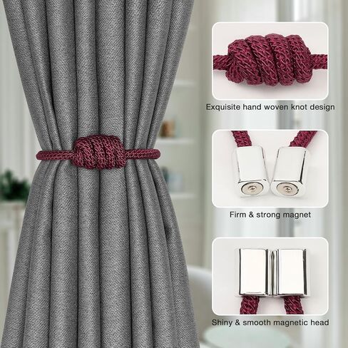 NICEEC 4 Pack Mini Magnetic Curtain Tiebacks Modern Simple Style Drape Tie Backs Elegant Hand Weave Rope Knot Decorative Curtain Holdbacks for Home & Office Window Drapery (Dark Grey) in Kuwait