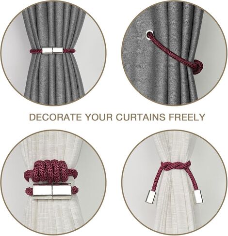 NICEEC 4 Pack Mini Magnetic Curtain Tiebacks Modern Simple Style Drape Tie Backs Elegant Hand Weave Rope Knot Decorative Curtain Holdbacks for Home & Office Window Drapery (Dark Grey) in Kuwait