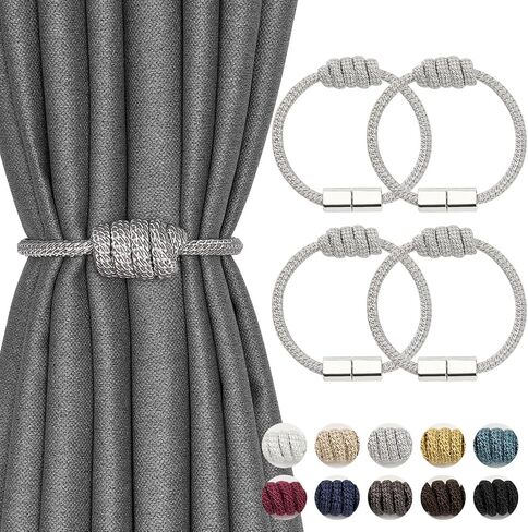NICEEC 4 Pack Mini Magnetic Curtain Tiebacks Modern Simple Style Drape Tie Backs Elegant Hand Weave Rope Knot Decorative Curtain Holdbacks for Home & Office Window Drapery (Dark Grey) in Kuwait