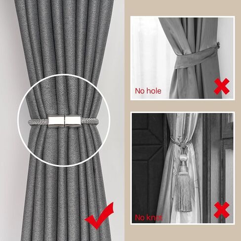 NICEEC 4 Pack Mini Magnetic Curtain Tiebacks Modern Simple Style Drape Tie Backs Elegant Hand Weave Rope Knot Decorative Curtain Holdbacks for Home & Office Window Drapery (Dark Grey) in Kuwait