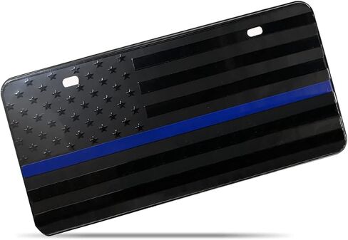 Zone Tech USA American Flag License Car Tag Plate with Thin Blue Line Thick Durable Embossed Monochrome Novelty Great American Pledge of Allegiance in Kuwait