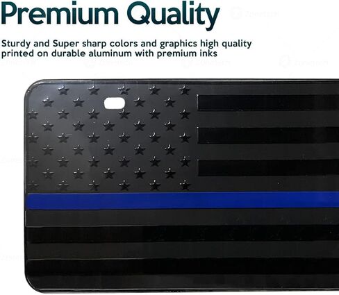 Zone Tech USA American Flag License Car Tag Plate with Thin Blue Line Thick Durable Embossed Monochrome Novelty Great American Pledge of Allegiance in Kuwait
